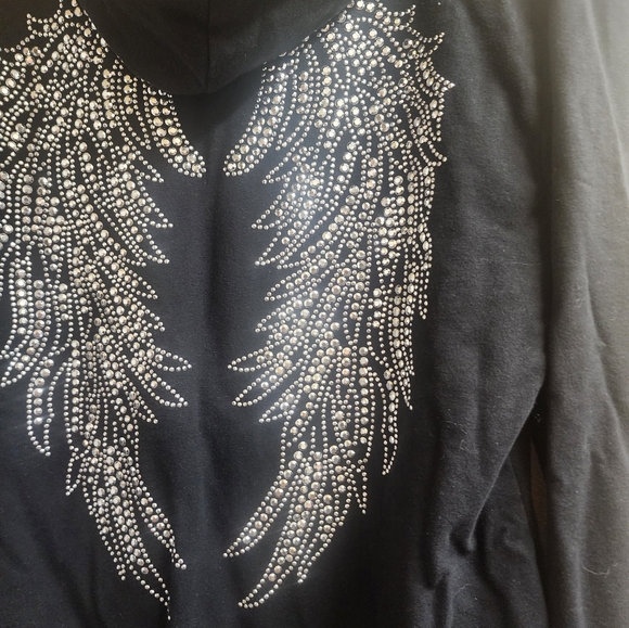 LOS ANGELES BUS STOP BLACK ZIP UP HOODIE WITH STUDDED ANGEL WINGS SIZE 3X - Picture 5 of 5